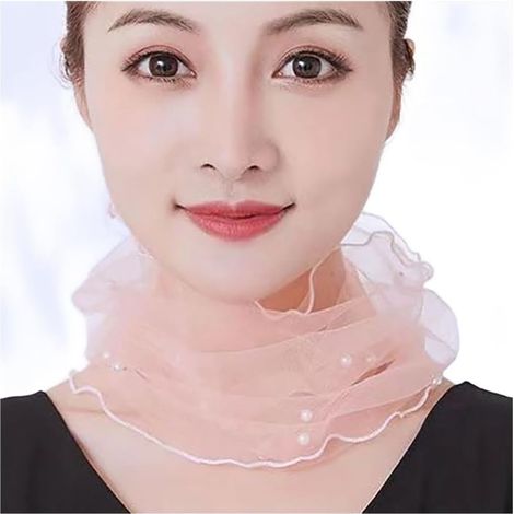 Cache-cou en mousseline de soie pour femme - Protection UV pour le visage et le cou - Convient pour les voyages d'été et les trajets (rose) (1/5)