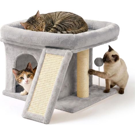 Árbol rascador para gatos con cueva y cama, gris claro, 38,5 x 54 x 45 cm (1/5)