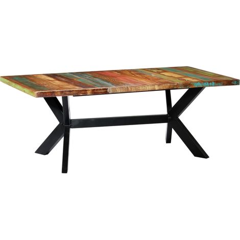 Vidaxl – Table à manger en bois massif de récupération 200x100x75 cm – Style industriel – Pieds en acier – Finition artisanale unique