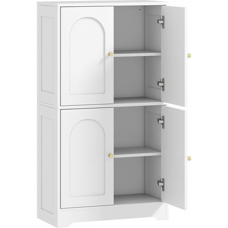 Credenza da Cucina 60x30x110 cm con 2 Armadietti 4 Ante 2 Ripiani Regolabili in Legno Bianco (1/5)