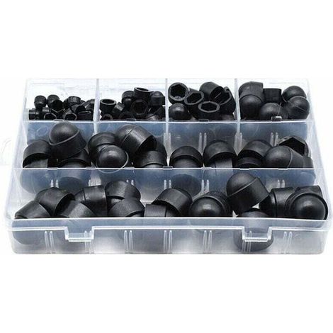 Couvercle De Boulon - PE - Pour Vis Et Écrous Hexagonaux - 6 Tailles M4 À M12 - 145 Pièces - Noir (1/4)