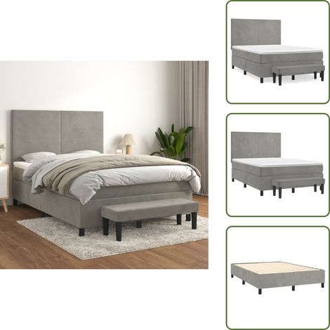 Boxspringbett mit Matratze Hellgrau 140x200 cm Samt - Samtbett - Boxspringbett - Doppelbett - Schlafzimmermöbel - Luxusbett (1/5)