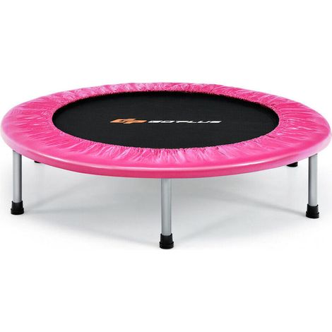 38 Inch Mini Folding Trampoline Portable Leisure Fitness Backboard-Pink (1/5)