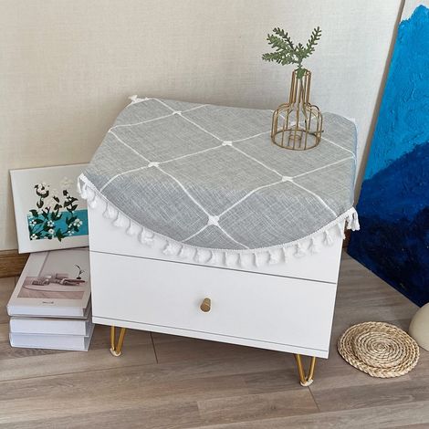 Petite Nappe Ronde en Coton et Lin Gris Motif Treillis Anti-poussière et Lavable de Style bohème pour décoration de Table d'appoint, de Cuisine, de Salle à Manger, 61 cm (1/5)