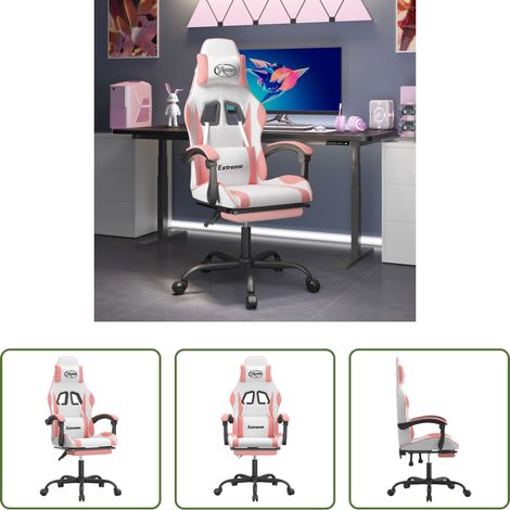 Gamingstuhl mit Fußstütze - Gaming-Stuhl mit Fußstütze Weiß und Rosa Kunstleder (1/5)