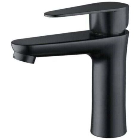 Robinet de salle de bain noir mat - Mitigeur élégant pour lavabo, eau chaude/froide, lavage des mains (1/4)