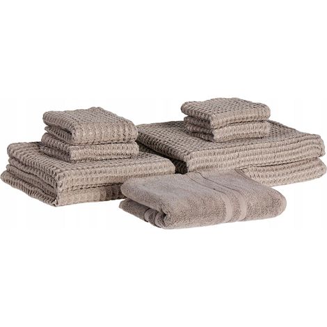 Beliani Set di asciugamani da bagno di lusso beige taupe (1/3)