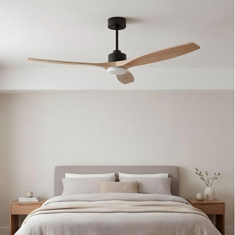 Forlight - Ventilador de Techo Stem Evo, Ø1320mm, Motor DC Silencioso, 30W + 20W LED, LED Integrado, CCT Seleccionable, 3000K - 4000K - 5000K, Regulable, Negro, Palas Madera Clara (1/5)