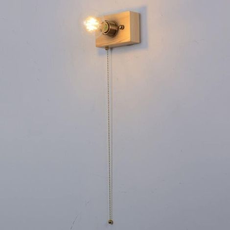 Rustikale Wandlampe aus Holz, Wandleuchter, Wandleuchte mit Zugkettenschalter (Aschefarbe) (1/4)