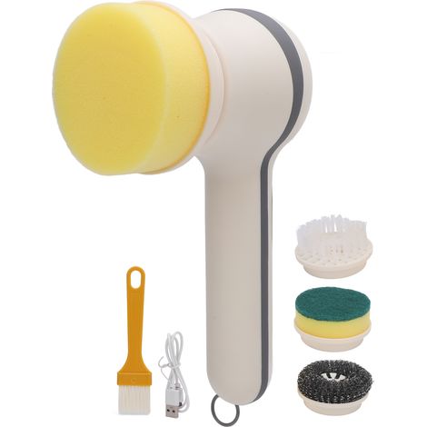 Brosse à récurer électrique rotative, sans fil, portable, étanche, multifonction, pour sol de salle de bain, avec 4 têtes remplaçables (1/5)