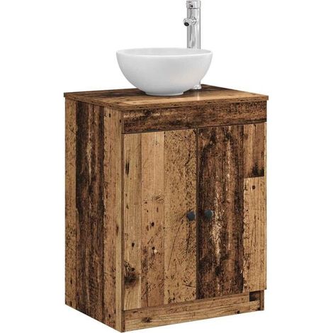 Meuble Vasque de Salle de Bain en Bois Massif Style Rétro 54x41x70cm avec Rangements, Console Lavabo Vintage Robuste pour WC et Douche (1/5)