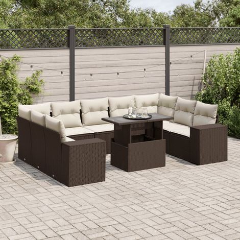 vidaXL Set de sofás de jardín 10 pzas y cojines ratán sintético marrón (1/5)