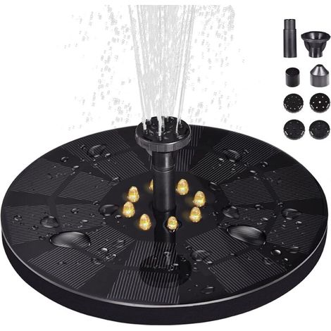 Fontaine à eau solaire améliorée avec lumière LED 3 W - Fontaine à énergie solaire avec 8 styles d'eau - Fontaine flottante à énergie solaire pour bain d'oiseaux, jardin, étang, piscine, extérieur (1/5)