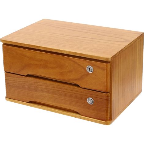 Boîte de rangement, organisateur à 2 tiroirs avec verrou, design moderne, Bois Jaune (1/5)