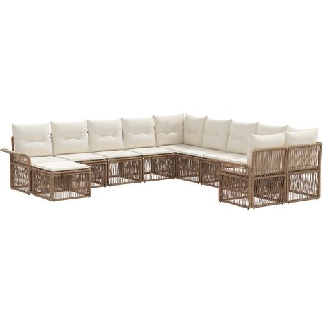 Gartensofa-set 11 pcs Beige und Cremeweiß Poly-Rattan vidaXL