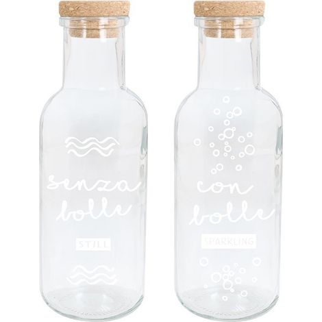 1 Pezzo Bottiglia in Vetro Still & Sparkle Tappo in Sughero 1 Litro 2 Decori