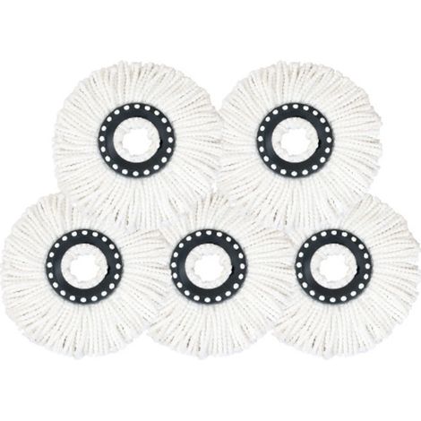 Paquete de 5 cabezales de repuesto de microfibra para fregona giratoria (blancos) (1/5)
