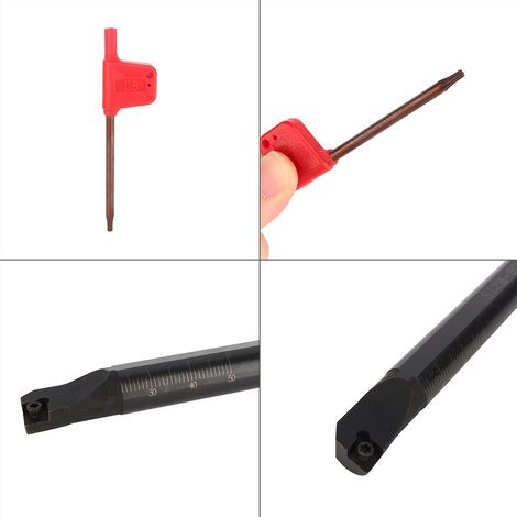 Barre d'alésage de Tour, 3 Pièces Tige de 7 Mm 10 Mm 12 Angle d'attaque de 95 Degrés Barre de Tournage Interne à Droite, Porte-outil CNC avec 10 Inserts en Carbure CCMT0602 et 3 Clés pour (1/5)