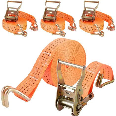 4x sangles d'arrimage 3000kg, 6m x 38mm, avec crochets, orange