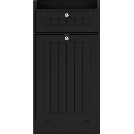COSTWAY Tilt-Out Laundry Cabinet Bathroom Storage Cabinet with Drawer-Black (1/5)