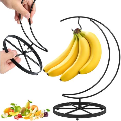 Support de bananier stable avec crochet en métal antirouille - Support de banane multifonction pour présentation de fruits, rangement de cuisine, salon, bureau (1/5)