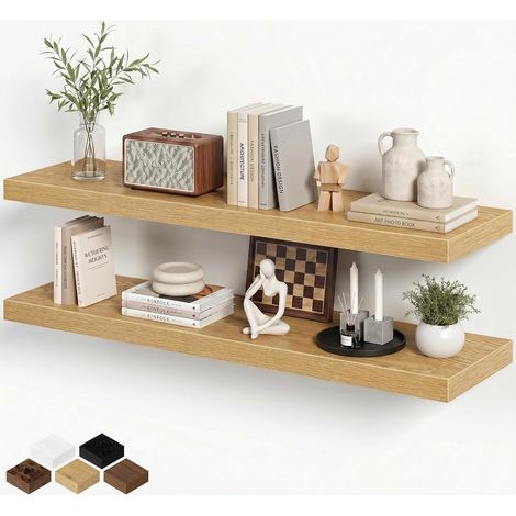 Lot de 2 étagères flottantes pour mur, 91,4 cm, étagère murale en bois rustique pour salle de bain, salon, chambre à coucher et cuisine, étagère suspendue pour rangement, livres, décoration (1/5)