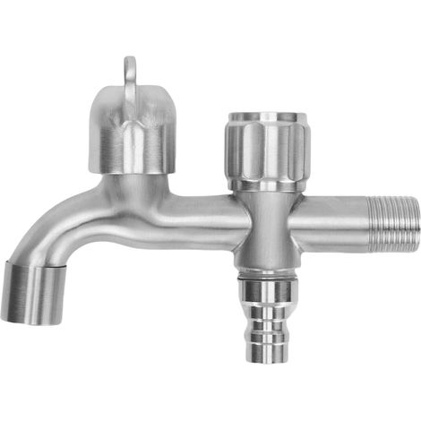 Robinet G1/2 en acier inoxydable 304 à ouverture rapide et double sortie, robinet d'eau allongé pour machine à laver (1/5)