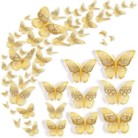 papillons décoratifs muraux amovibles en 3D ajourés couleur (1/5)