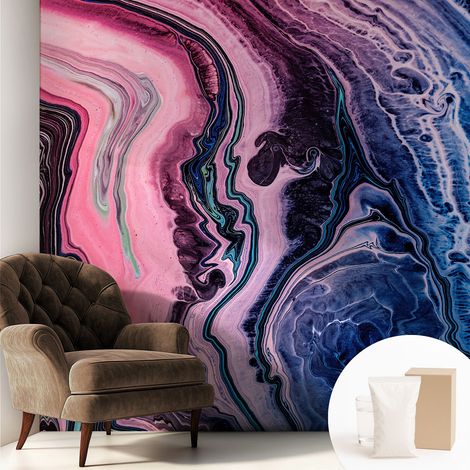 Tapete Vliestapete mit Kleber - abwaschbar - Tapete mit Motiv - trendige Wanddeko - elegant Fototapete  Farbenfrohe Wirbel 250x250 cm (1/5)