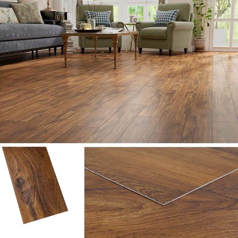 Dalle PVC Adhesive Sol Imitation Bois Marron 90x15CM Lino Sol Adhesif Effet Parquet Adhesif Sols Chambre Imperméable Carrelage Adhésif Sols Salle de Bain Cuisine Bois, 18 Pièces (1/5)
