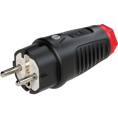 Schutzkontaktstecker Gummi (schwarz/rot) - mit Schutzleiterkontakt