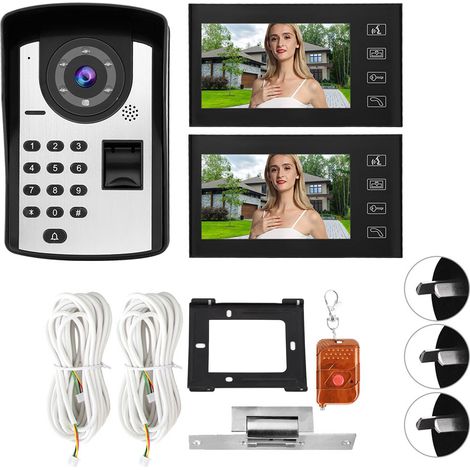Kit interphone vidéo 7 pouces LCD filaire avec lecteur d'empreintes digitales et clavier, sonnette sans serrure (prise AU) (1/5)
