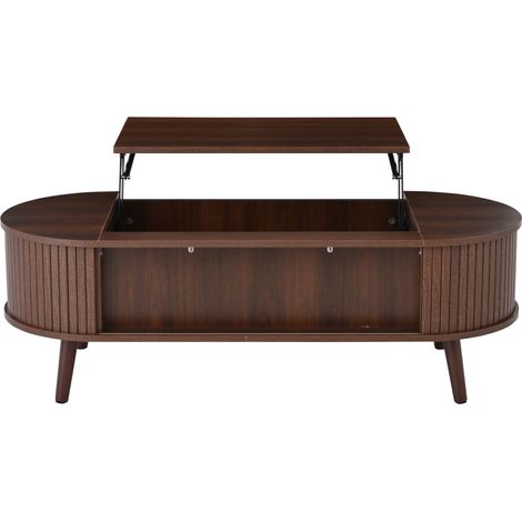 Table basse relevable en MDF couleur noyer 120 x 50 x 39,5 cm avec rangement dissimulé (1/5)