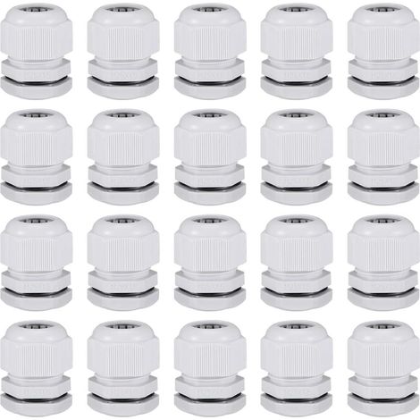 M25x1.5 Presse-étoupe 12mm-15mm Fil Trou Imperméable Nylon Joint Réglable Contre-écrou avec Rondelle Blanc 20Pcs (1/5)