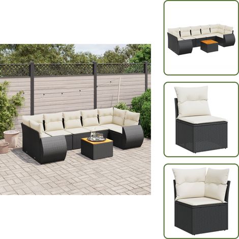 8-tlg. Garten-Sofagarnitur mit Kissen Schwarz Poly Rattan - Gartensorte - Gartenmöbelset - Esstisch - Lounge Möbel - Outdoor Furniture (1/5)