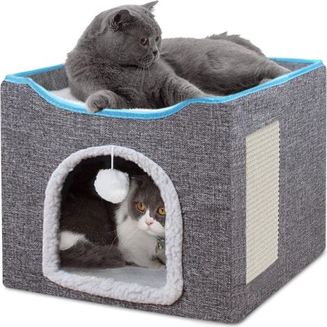 Panier pliable pour chat avec griffoir et balle souple, idéal pour une utilisation en intérieur et les petits animaux - 41 x 41 x 34 cm (1/5)