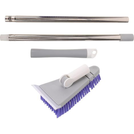 Brosse de Nettoyage Triangulaire avec Manche Long 34,3, Raclette Intégrée, Tête Rotative 180°, Résistante à l'usure, pour Sols en Carrelage et Bois la Cuisine ou Garage (1/5)