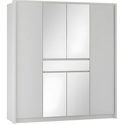 Armadio 6 ante e 1 cassetto con specchio L200 cm Bianco - ZADIA (1/5)