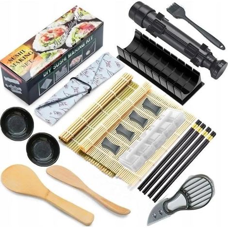 Kit de préparation de sushis - 22 Pièces - Bambou - Couteau japonais - Baguettes - Moule à sushi (1/3)