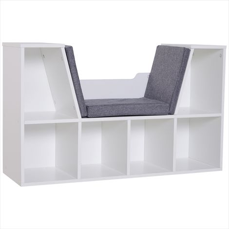 Bibliothèque Gris 2 en 1 avec banc et coussins en panneaux de (1/5)