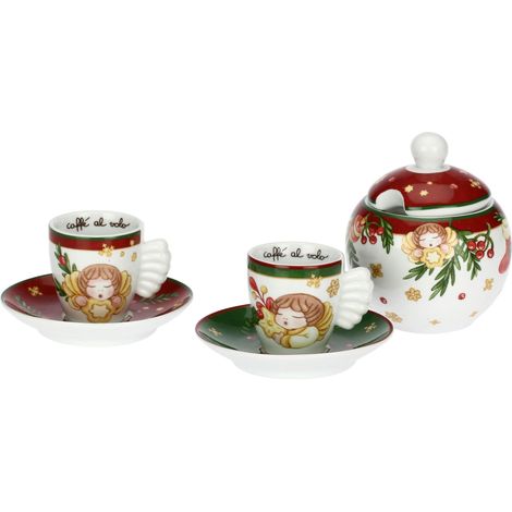 THUN - Set 2 tazzine espresso e zuccheriera in porcellana Sorprese di Natale (1/5)