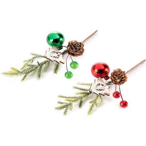 Mazzolini innevati pick con bacche, pigna , pallina colorata e decorazione ad albero in legno, set da 24 pezzi, cm 13 H (con gambo 20)