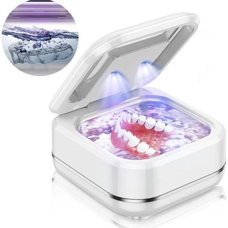 Limpiador ultrasónico de prótesis dentales, protectores bucales y férulas dentales con temporizador digital para el hogar y los viajes. (1/5)