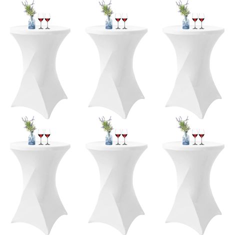 Lot de 6 Blanc Housse pour Table Haute, Nappe Mange Debout 80x110cm Blanc Nappes à Coins Carrés Extensibles en Spandex pour Cocktail Mariage Banquet Anniversaire Banquet Bar Table (1/5)
