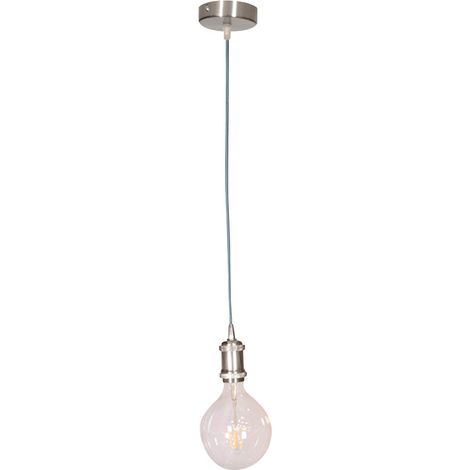 Kit de suspension pavillon chromé, câble tissu bleu indigo long. 3m, douille E27 - Tibelec (1/5)