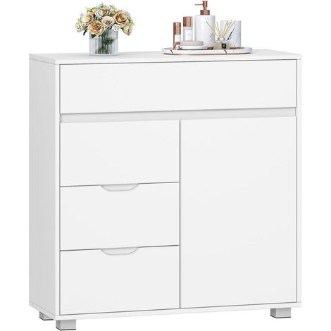 Meuble de rangement salle de bain 4 tiroirs 1 porte blanc 30x80x82cm (1/5)
