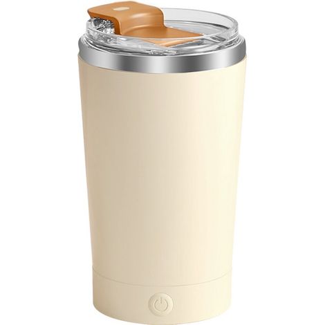 Cafetera automática con tapa，380 ml，recargable，batidora automática desmontable de acero inoxidable. Apta para café，leche y cacao. (Beige) (1/5)