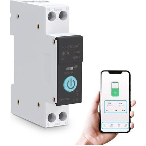 Disjoncteur différentiel WIFI intelligent 40A – 3 modes de synchronisation – Télécommande smartphone – Matériau ignifuge PA66 (1/5)