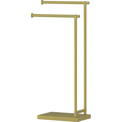 Porte-serviettes sur pied à 2 barres et structure métallique, modèle moderne en forme de L, 35,5 x 20 x 78 cm, doré (1/5)