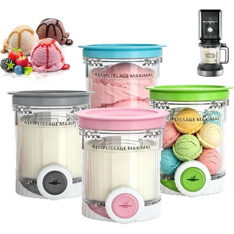 Set of 4, 480 ml Pot, Accessories for Ice Maker, BPA Free with Waterproof Lids and Dishwasher (1/5)